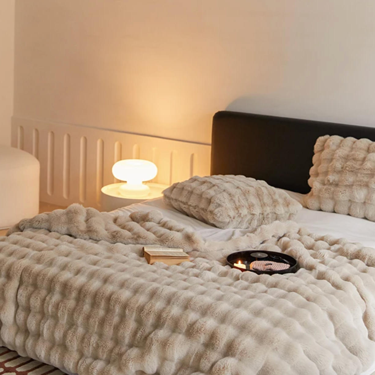 Plush Fur Throw Blanket -Tan