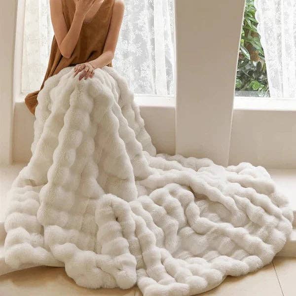 Plush Fur Throw Blanket -Tan