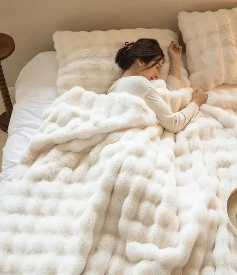 Plush Fur Throw Blanket -Tan