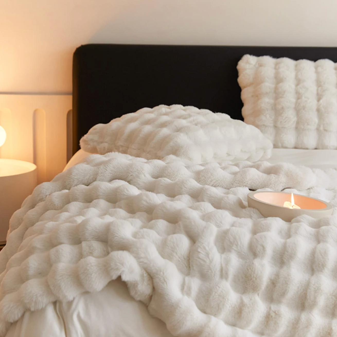 Plush Fur Throw Blanket -Tan