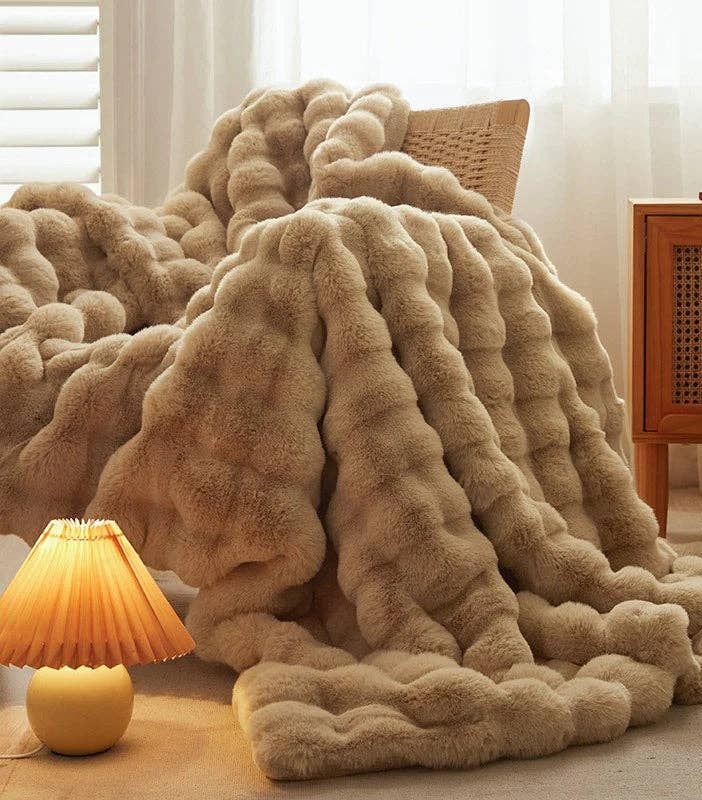 Plush Fur Throw Blanket -Tan